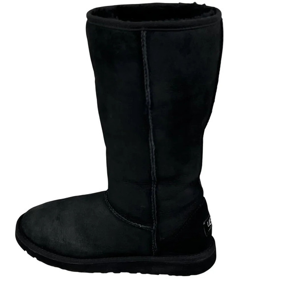 Ugg Womens 6 Black Genuine Leather & Sheepskin Tall Winter Boots Snow Sports Fun - Picture 10 of 16